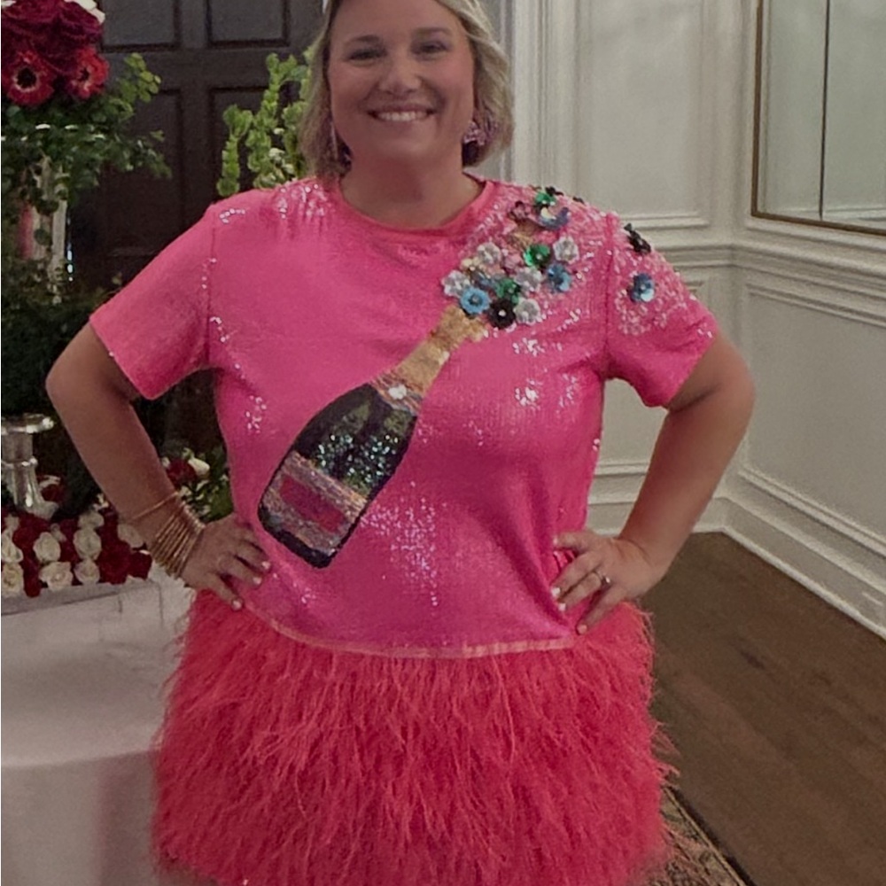 QUEEN OF SPARKLES Neon Pink Sequin Feather Dress